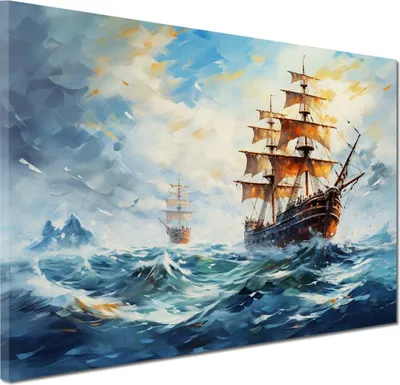 Produktbild von Segelschiffe See Abstrakt Wandbild Leinwandbild Deko Kunst XL: 120x80x4cm