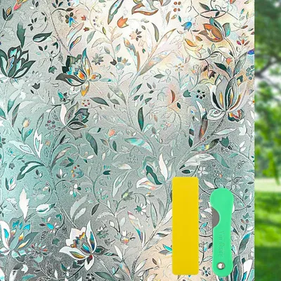 Produktbild von Fensterfolie blickdicht mit Tulpenmuster, 3 Stück, 44,5 x 200 cm, Sichtschutz für Fenster