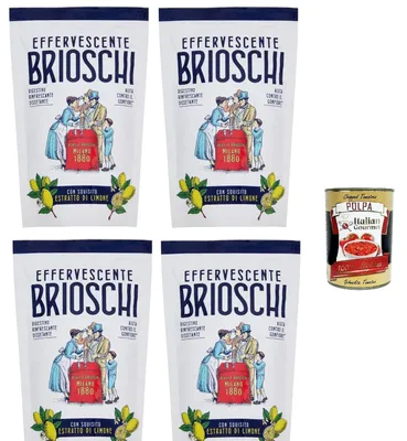 Produktbild von Brioschi Brausetabletten, erfrischender, granulierter Durstlöscher mit exquisitem Zitronenextrakt, 4x100 g+ Italian Gourmet polpa 400g