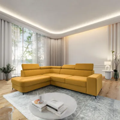 Produktbild von Masseno Ecksofa ALVORO L-S mit Schlaffunktion L-Form, Sofa mit Bettkasten, Wohnzimmersofa, Couch, Soffa, Bettsofa, Couchgarnitur- Gelb, MATT VELVET 48