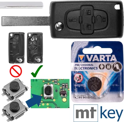 Produktbild von Repair Reparatur Satz Autoschlüssel Funk Fernbedienung Austausch Gehäuse mit 4 Tasten + HU83 Rohling + Batterie kompatibel mit Citroen C8