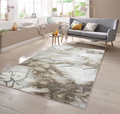 Zdjęcie produktu dla Marmurowy dywan z błyszczącymi włóknami w kolorze beżowym Rozmiar - 200 x 290 cm