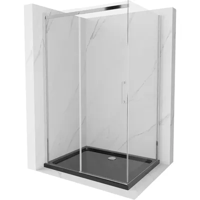 Produktbild von Mexen Omega ausziehbare Duschabtrennung 100 x 80 cm, Transparent, Chrom + Duschwanne Flat, Schwarz - 825-100-080-01-00-4070