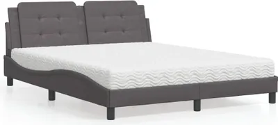 Imagen del producto de vidaXL Cama con colchón "Zadar", color gris, 160x200 cm, tapizada en cuero sintético