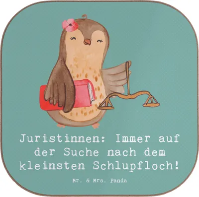 Produktbild von Mr. & Mrs. Panda Untersetzer für Gläser Juristin Schlupfloch - Meeresbrise - Geschenk, Berufe, gläseruntersetzer, Rechtsanwältin, Tischuntersetzer, Tassenuntersetzer