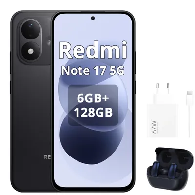 Obrázok produktu pre Xiaomi REDMI Note 17 5G, smartfón, 6 GB RAM, 128 GB úložisko, čierna farba (vrátane nabíjačky 67 W a Bluetooth slúchadiel)