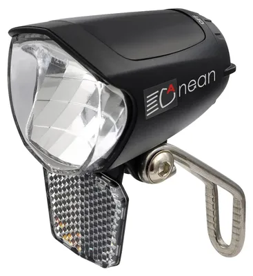 Productafbeelding van nean LED-fietslamp met 70 lux, dynamo, automatische lichtschakeling, standlicht en voldoet aan de StVZO-norm. Fietslamp, voorlicht voor fiets, aluminium koelplaat, zwart