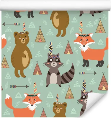 Obrázok produktu pre 10m VLIES WALLPAPER rolka detská izba XXL medvede líšky mývalovia indiáni