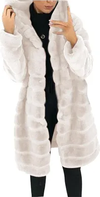 Obrázek produktu pro ASKSA Dámský kožešinový kabát Oversize Zimní teplá dlouhá kožešinová bunda Fluffy Elegant Cardigan Parka Coat with Hood, bílá, 3XL