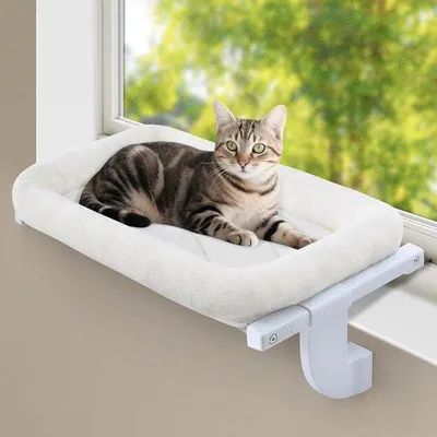 Produktbild von Katzenbett für Fenster, Heizkörper oder Wand – Hängematte für große Katzen – Verstellbare Hängematte ohne Bohren für den Innenbereich, Tragfähigkeit bis 18 kg, ideal für Kätzchen und ausgewachsene Katzen
