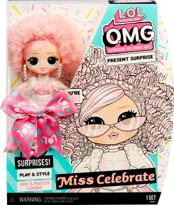 Produktbild von MGA OMG Birthday Puppe Miss Celebrate, bunt, Kunststoff, ca. 23 cm, 9 Bewegungspunkte, 20 Zubehörteile und Konfetti-Überraschung