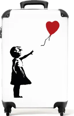 Produktbild von NoBoringSuitcases.com Hartschalen Handgepäck Koffer 55x35x20 cm, 36L, Bunte Graffiti-Drucke: Weiß - Banksy-Stil, Reisekoffer mit 4 Rollen
