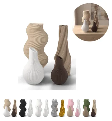 Image de Lot de 4 vases décoratifs en PLA, striés, jusqu'à 18,4 cm, 6 mélanges de coloris – Beige