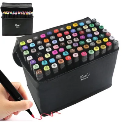 Produktbild von Alkoholmarker Set 80 Farben mit Etui – Doppelseitige Twin Marker