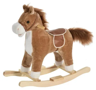 Image de Cheval à bascule pour enfants avec effets sonores | Couleur : Marron | Dimensions : 32,5 x 65 x 61 cm
