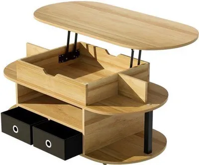 Productafbeelding van Salontafel Met Liftblad - Bamboestijl - Verborgen Opbergruimte - Metalen Poten - Voor Woonkamer