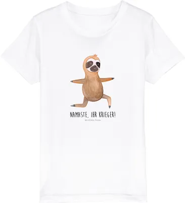 Produktbild von Mr. & Mrs. Panda Kleinkinder T-Shirt Faultier Yoga 5-6 Jahre (110/116) - Weiß - Geschenk, Baumwolle Kinder, Baumwollshirt, Kleinkind, Yogaübungen, Kindershirt, Namaste