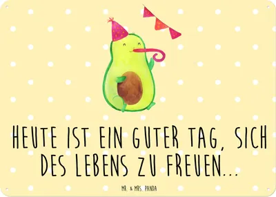 Produktbild von Mr. & Mrs. Panda Blechschild Avocado Party DIN A6 - Gelb Pastell - Geschenk, Avocados, Geburtstag, Blechtafel, Happy Birthday, Wandbild, Schild, Magnetschild, tafel
