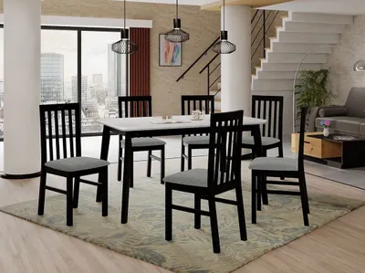 Obrázek produktu pro Sestava do jídelny 6+1 ADELBITE 6 - bílá / černá / šedá