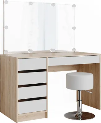 Produktbild von Schminktisch Vicco Sherry Weiß/Sonoma 120 cm mit LED Beleuchtung und Hocker, Model 36881