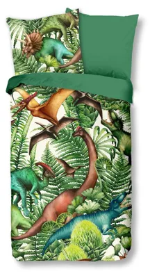 Productafbeelding van Good Morning Kinderdekbedovertrek "Prehistory" - Groen - (135x200 cm) - 100% Katoen
