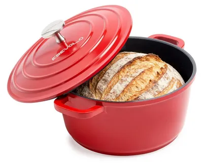 Immagine prodotto di Pentola da stufato con coperchio, adatta per induzione, diametro 24 cm, colore rosso, capacità 4,5 litri