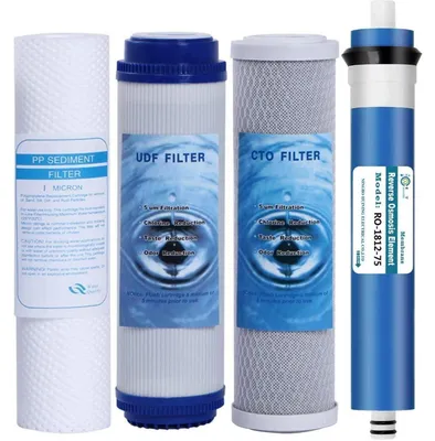 Obrázok produktu pre Sada filtrov na vodu, náhradné filtre: 5 mikrónov, 75 GPD, PP, CTO, UDF, RO-membrána, 25,4 cm