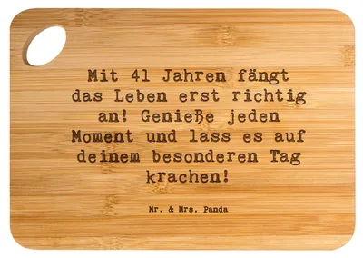 Produktbild von Mr. & Mrs. Panda Frühstücksbrett Spruch 41. Geburtstag - Transparent - Geschenk, Schneidebrett, Hackbrett, Lebensfreude, Happy Birthday, Geburtstagswünsche 41, Holzbrett