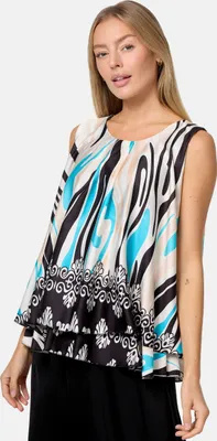 Produktbild von PM SELECTED Sleeveless Overlay Damen Top mit Print Sommertop Oberteil PM33 Schwarz Einheitsgröße Gr. 34 - 38