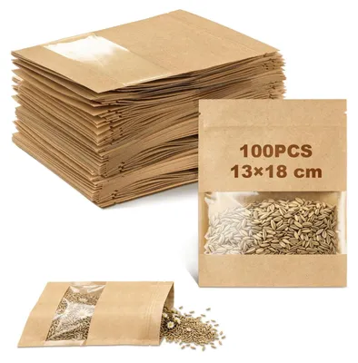 Immagine prodotto di 100 sacchetti di carta con finestra - 13 x 18 cm - Marrone