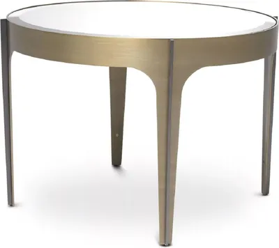 Produktbild von Casa Padrino Luxus Beistelltisch Messing / Bronze Ø 64 x H. 43,5 cm - Runder Edelstahl Tisch mit Spiegelglas Tischplatte - Luxus Wohnzimmer Möbel