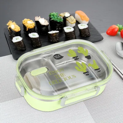 Obrázek produktu pro Přenosná 304 nerezová ocel 650ML Bento Box nepropustná nádoba na potraviny pro studenty KidsGreen
