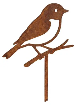 Produktbild von Edelrost Vogel Deko 17x10x1 cm – Handgefertigte Metall Figur – Rostoptik Gartendeko mit Patina für Frühling, Terrasse und Balkon