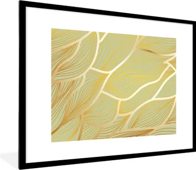 Produktbild von MuchoWow® Gerahmtes Poster Goldene Wellen auf grünem Hintergrund 80x60 cm - Poster mit Schwarzem Bilderrahmen Wandposter Rahmen Foto Bilder - Schlafzimmer-Dekorationen - Fotoposter