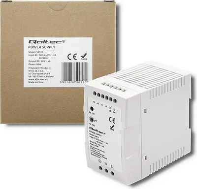 Produktbild von Qoltec Hutschienen-Netzteil | 96W | 24V | 4A | Weiß | Schlank