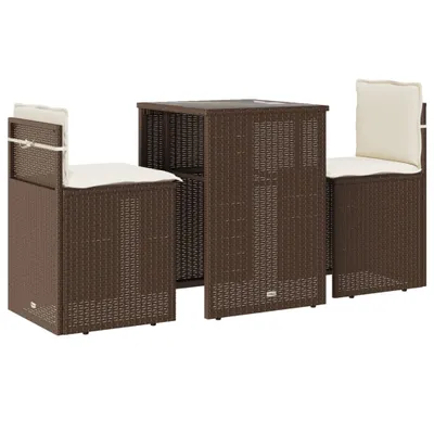 Produktbild von vidaXL 3-tlg. Bistro-Set mit Kissen Braun Poly Rattan