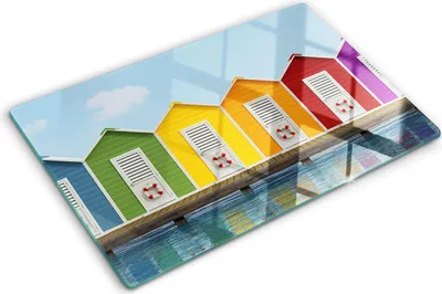Produktbild von Tulup Glas Herdabdeckplatte - 80x52 cm - Glaskeramikkochfeld-Abdeckung Spritzschutz Glasabdeckplatte - Einteilig - Kunst: Modern & Klassisch - Strandhütten - Mehrfarbig