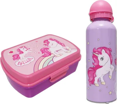 Produktbild von Sweet Einhorn Unicorn 2tlg. Lunch Set Brotdose plus Trinkflasche 500 ml – Lila