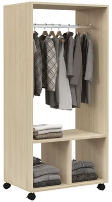 Produktbild von Kleiderschrank - Garderobenschrank - Aufbewahrungsschrank - Stoffschrank - Natürliche Holzfarbe - Mit 2 Einlegeböden