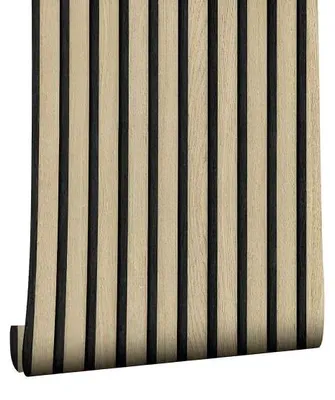 Tapetenrolle mit einem Muster aus abwechselnden hellen und dunklen Holzvertikallamellen