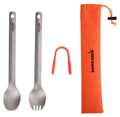 Imagen del producto de Juego de cubiertos de titanio 3 en 1, 22 cm, con mangos largos, ideal para camping y actividades al aire libre