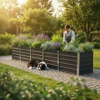 Produktbild von Garten Pflanzkübel - Hochbeet 320×40×77 cm - Verzinkter Stahl - Anthrazit - Für Gemüse und Terrasse