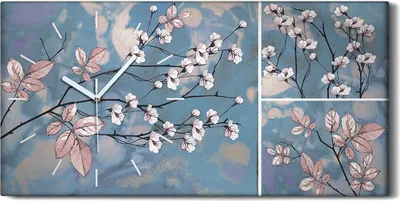 Produktbild von Wohnzimmer-Bild Leinwand Uhr Geräuschlos 60x30 Malerei Blumen Zweige Kunst - weiße Hände