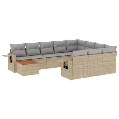 Produktbild von 11-tlg. Garten-Sofagarnitur mit Kissen Beige Poly Rattan