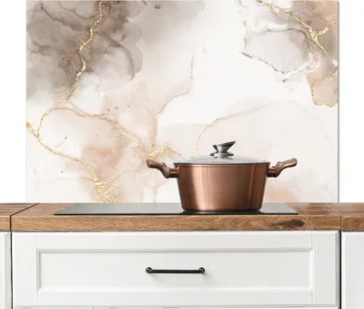 Produktbild von KitchenYeah®  Spritzschutz Küche - Küchenrückwand - Wandschutz für Herd und Spüle - Marmor - Braun - Golden 100x65 - Alu-Dibond (Alternative zum Spritzschutz aus Glas) - Hitzebeständig - Herdspritzsch