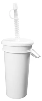 Produktbild von Weißer Mehrwegbecher 0,5 Liter, stapelbar, bruchfest, mit Deckel, Trinkhalm und Gürtelhalterung, IMould-veredelt