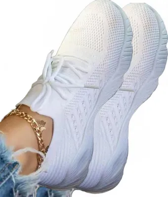 Produktbild von 1 Paar Damen-Wanderschuhe mit rutschfester Gummisohle, Plateau-Schnürschuhe, bequeme Slip-On-Casual-Flats, Schaumstoff-Innensohle, Tennis-Sneakers für das Laufen im Fitnessstudio