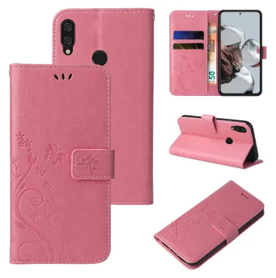 A collage of images showing a pink floral butterfly patterned phone case for a Huawei P20 Lite.