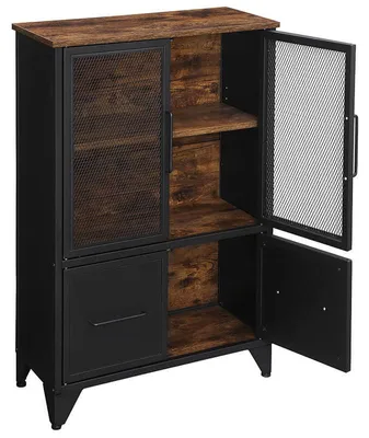 Produktbild von Aufbewahrungsschrank Industrial Metallgittertüren Braun Holz