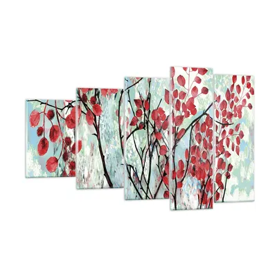 Produktbild von Bilder auf glas - 5 Teile - Rot Blätter Zweige - 100x60cm - Glasbilder - Wandbilder - Bilder - zum Aufhängen bereit - Wanddekoration aus Glas - Glas Bilder - Wandbild auf Glas - GEG100x60-4508